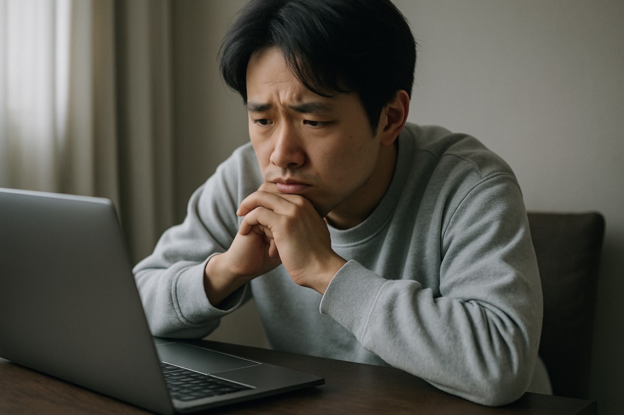 独学に悩む男性