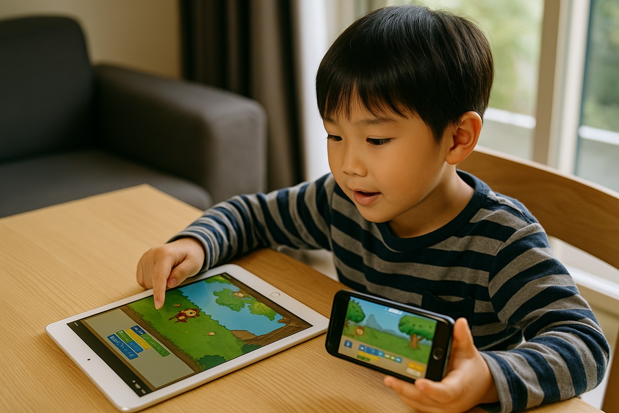 タブレットで遊ぶ子ども